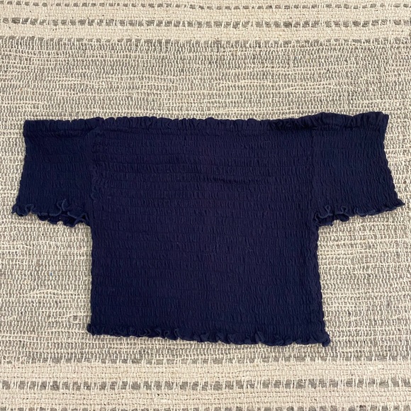 Navy Off Shoulder Crop Top - Picture 1 of 2